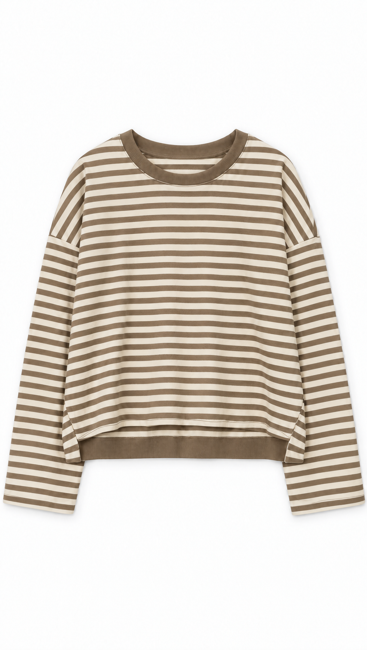 Ringelshirt Ella in Beige-Braun – Flatlay