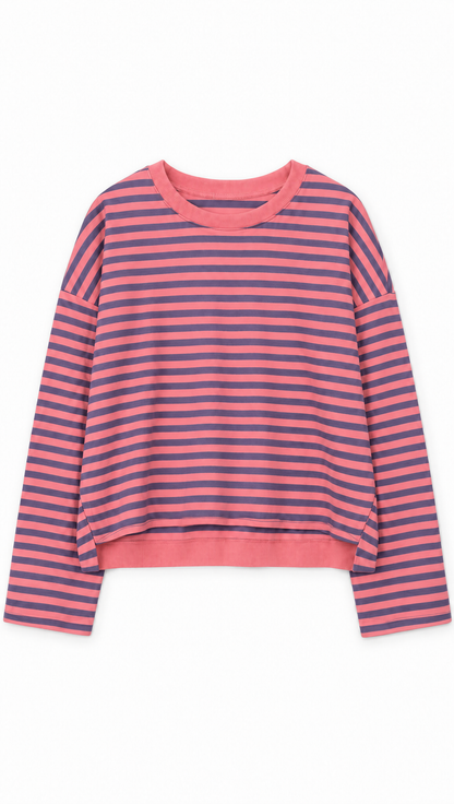Ringelshirt Ella in Pink-Flieder – Flatlay