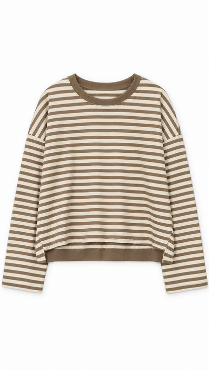Ringelshirt Ella in Beige-Braun – Flatlay