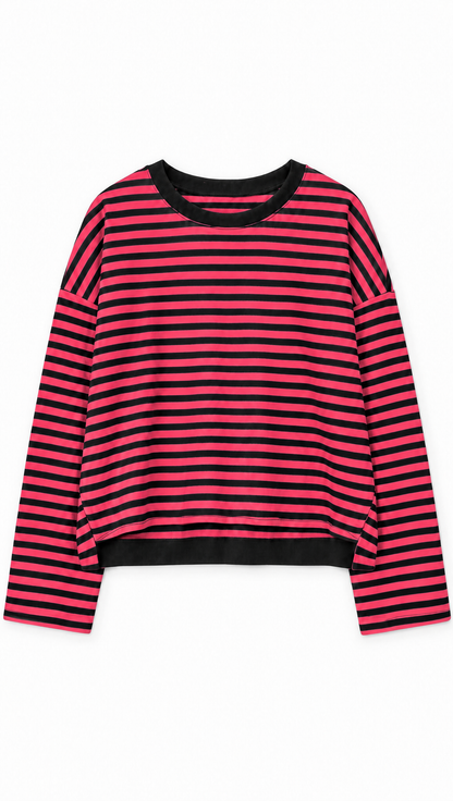 Ringelshirt Ella in Pink-Schwarz – Flatlay