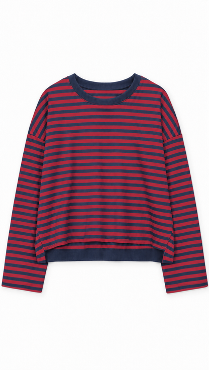 Ringelshirt Ella in Dunkelblau-Rot – Flatlay