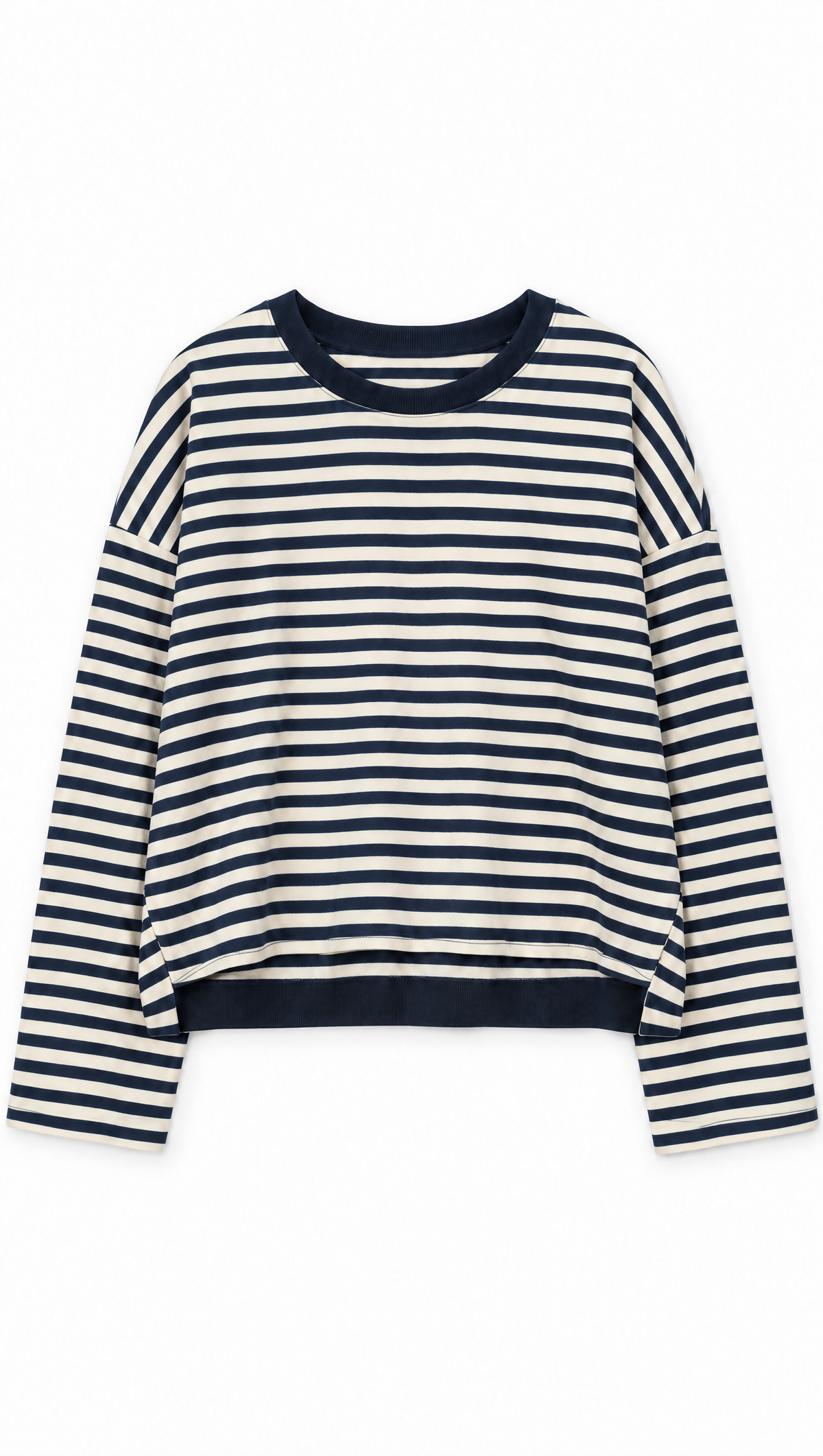Ringelshirt Ella in Dunkelblau-Creme – Flatlay