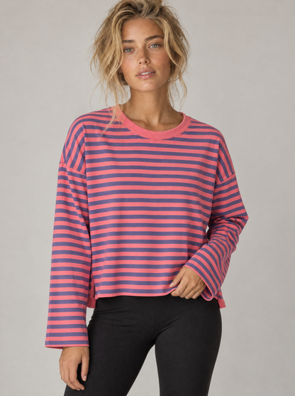 Ringelshirt Ella in Pink-Flieder – Try-on Oberkörper