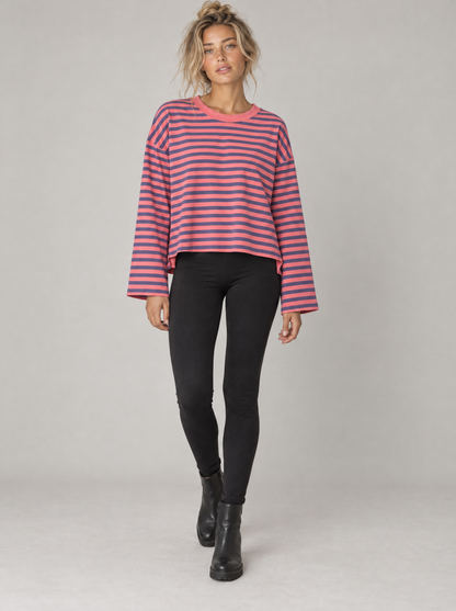 Ringelshirt Ella in Pink-Flieder – Try-on ganze Figur